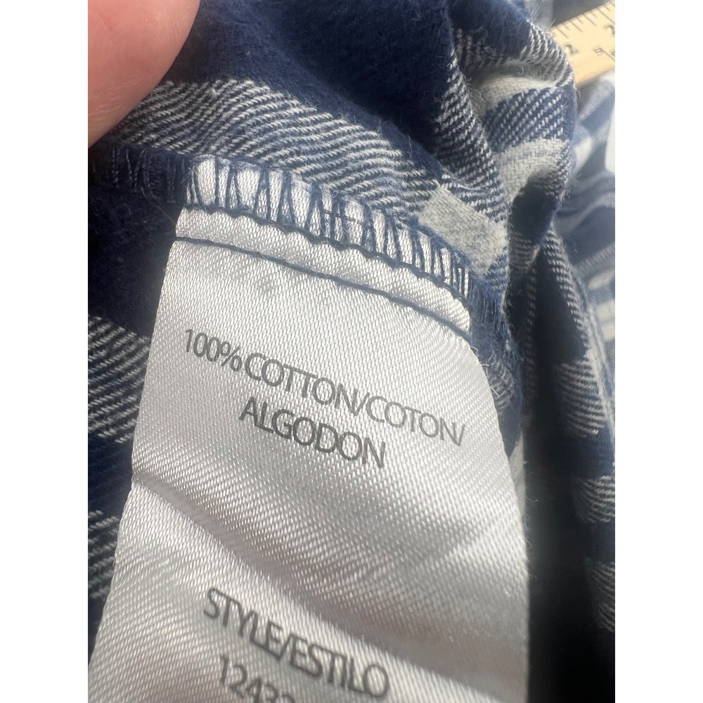Majestic International Mens Navy Blue White Plaid Flannel Pajama Shirt Medium - Picture 6 of 8